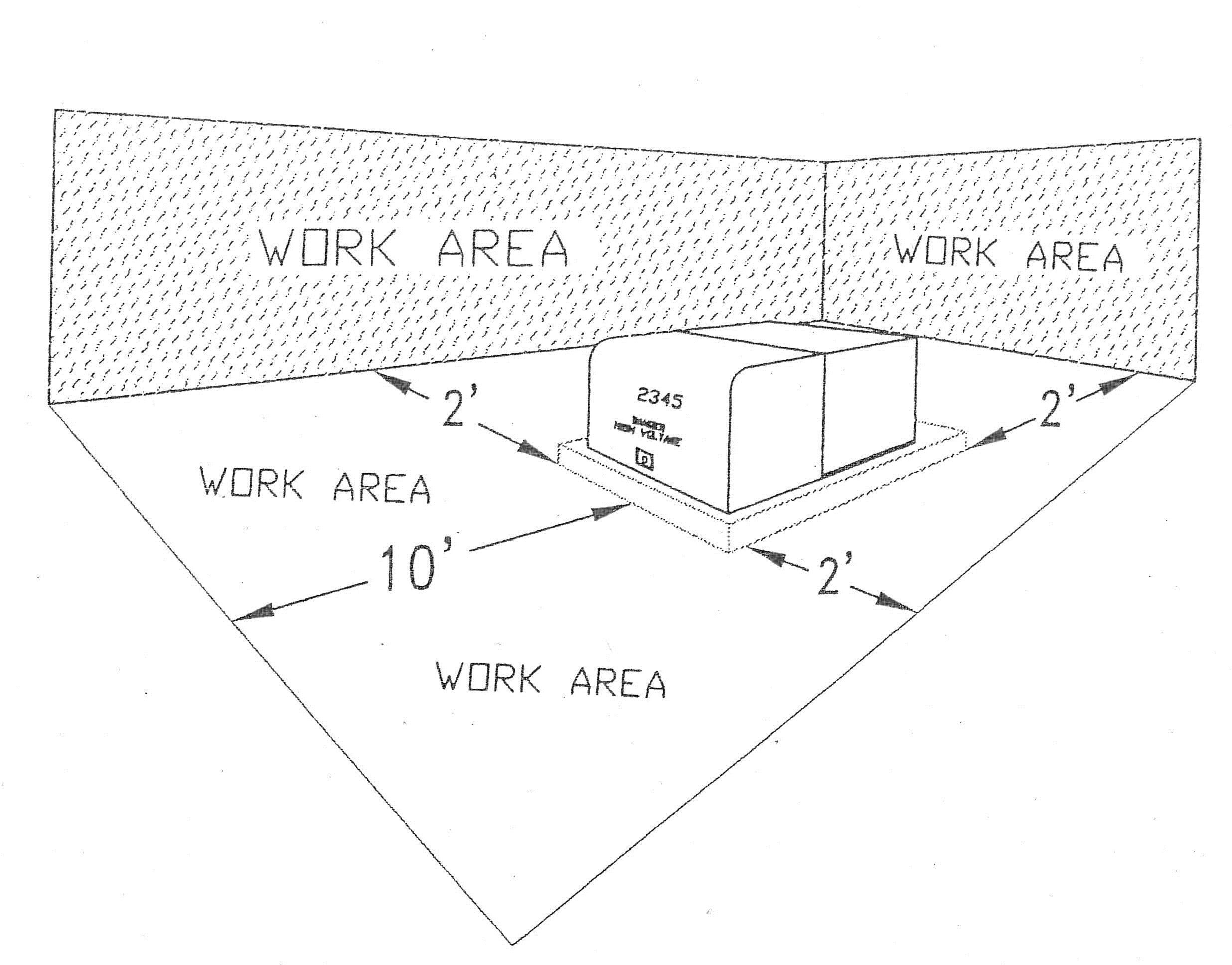 Sketch of work area with measurements to show safe zone