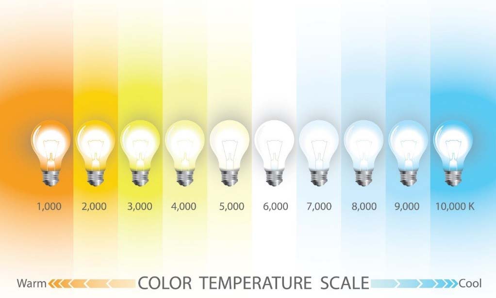 Light bulb color scale from warm to cool